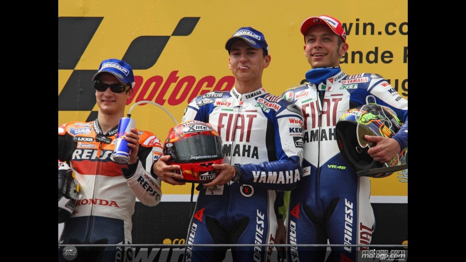 Lorenzo, Pedrosa and Rossi on the podium at Estoril
