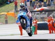 Valentino Rossi pulls off a wheelie after the race in Catalunya