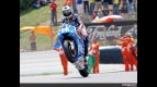 Valentino Rossi pulls off a wheelie after the race in Catalunya