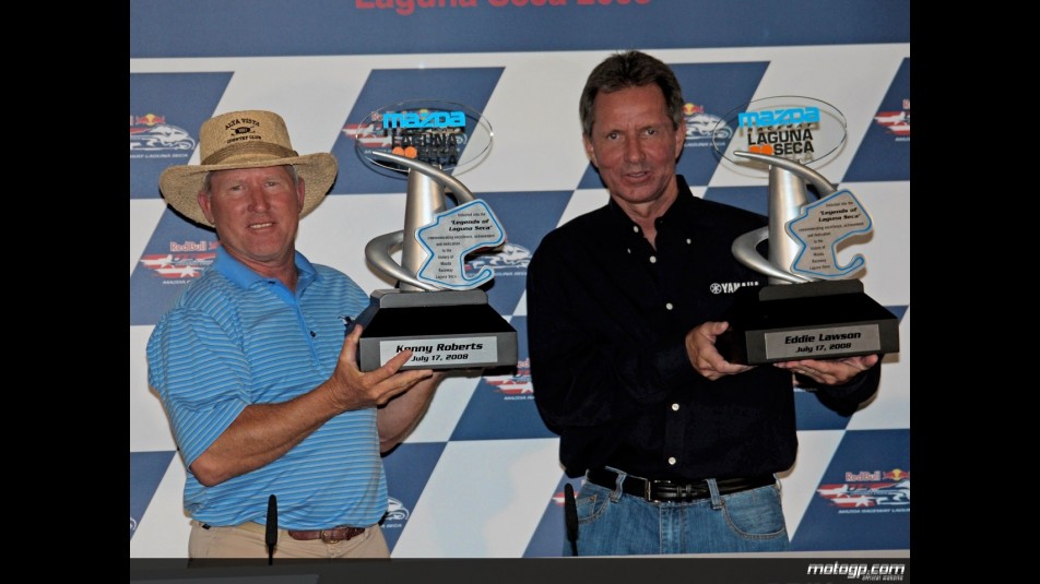 Kenny Roberts and Eddie Lawson at the Legends of Laguna presentation on the eve of the Red Bull US GP
