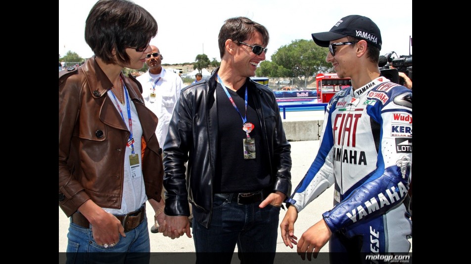 Tom Cruise and Katie Holmes with Jorge Lorenzo at the Red Bull U.S. Grand Prix 