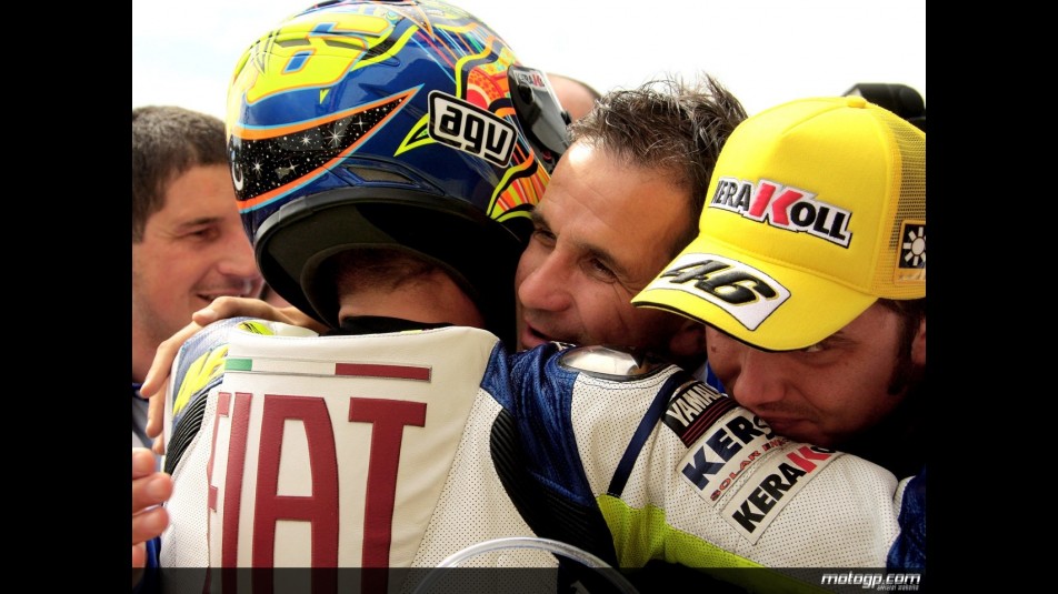 Valentino Rossi, Davide Brivio and Uccio after the race in Brno