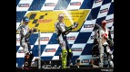 Lorenzo, Rossi and Elias celebrating victory on the podium at Misano