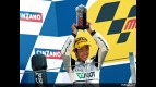 Yuki Takahashi on the podium at Misano (250cc)