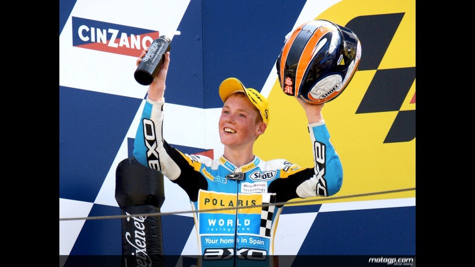 Bradely Smith on the podium at Misano (125cc)