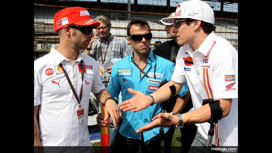 Melandri, Capirossi and Hayden at the IMS on the eve of the Red Bull Indianapolis Grand Prix
