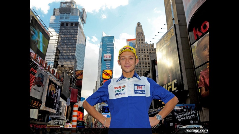 MotoGP Championship leader Valentino Rossi takes in Times Square sights