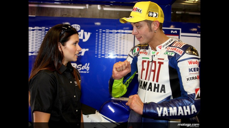 Danica Patrick and Valentino Rossi meet at the Indianapolis Motor Speedway