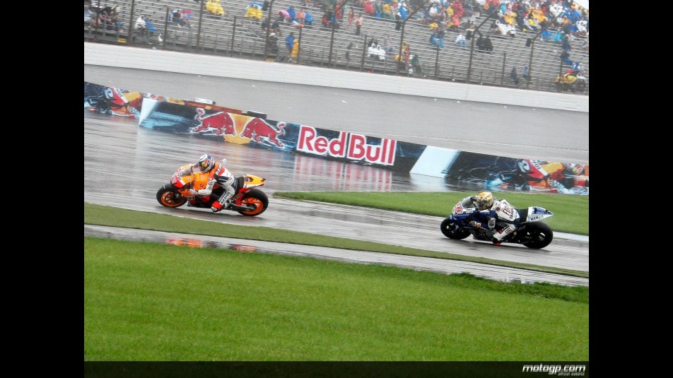 Nicky Hayden riding ahead of Jorge Lorenzo at Indianapolis