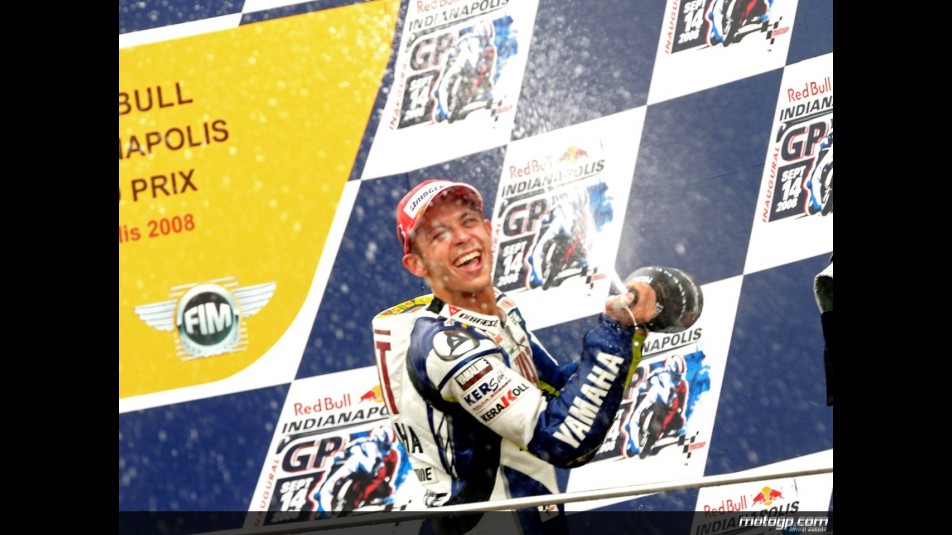 Valentino Rossi celebrating podium at Indianapolis
