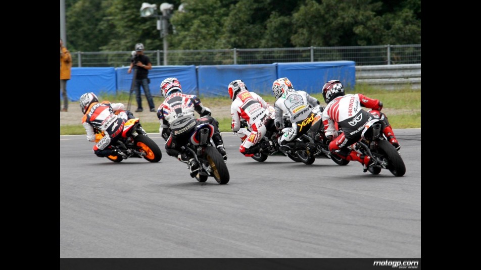 Honda MotoGP riders racing minibikes in Motegi