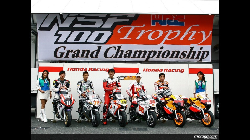 Honda MotoGP riders racing minibikes in Motegi