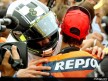 Rossi and Pedrosa in the parc fermé after title-deciding Japanese GP