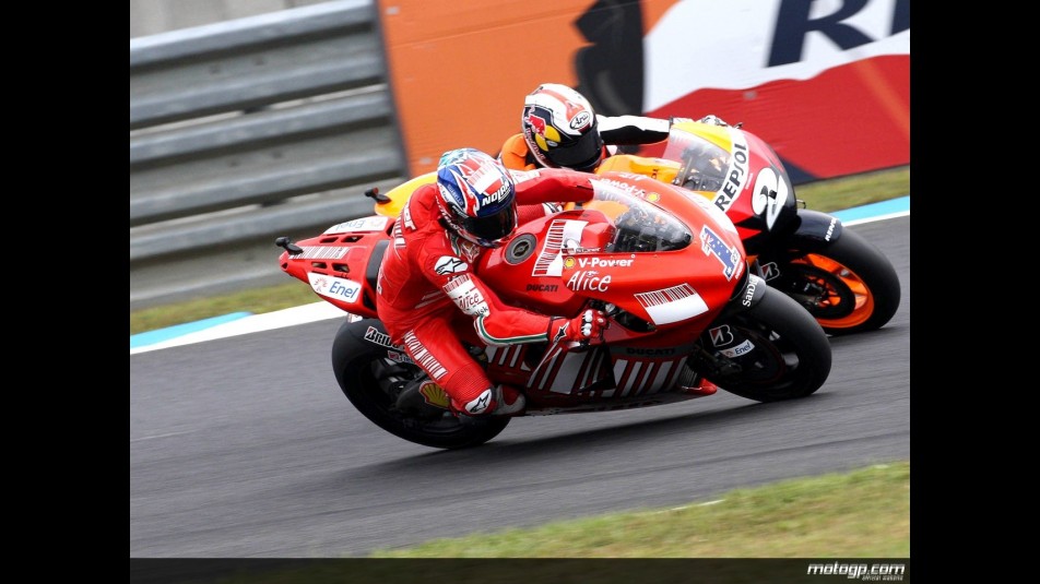 Casey Sonter riding side-by-side with Dani Pedrosa at Motegi