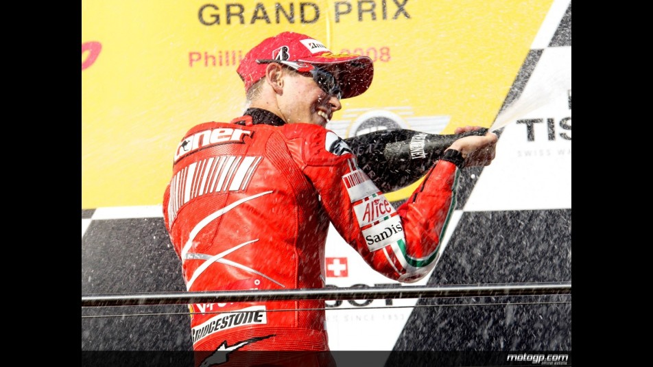 Casey Stoner on the podium at Phillip Island