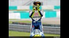 Valentino Rossi celebrates victory after the race in Sepang