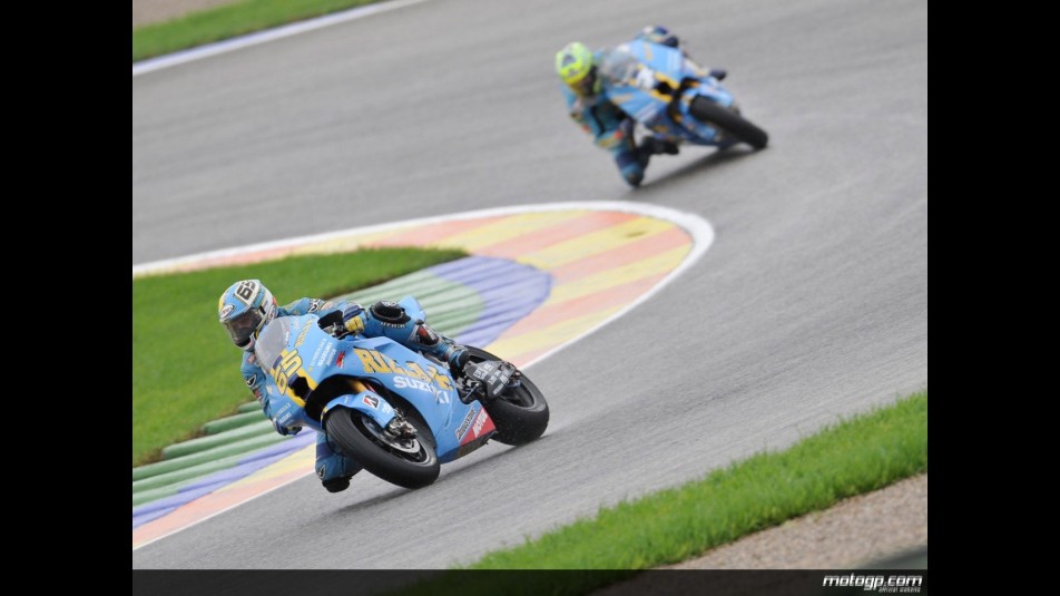 Loris Capirossi and Chris Vermeulen in action during Practice in Valencia