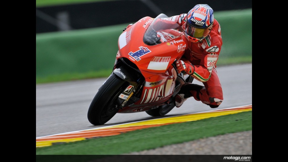 Casey Stoner in action during Practice in Valencia