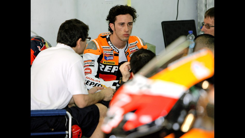 Andrea Dovizioso in the Repsol Honda garage