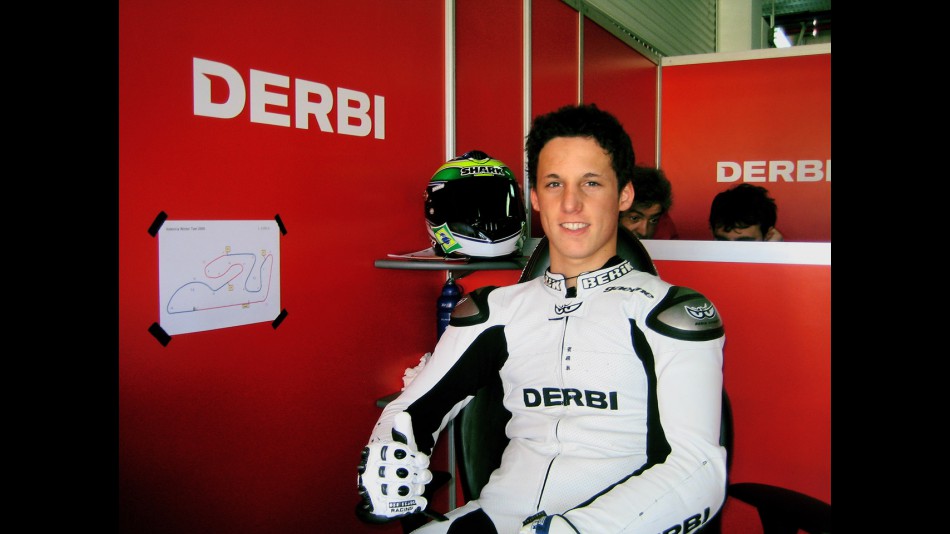 Pol Espargaró in the Belson Derbi garage