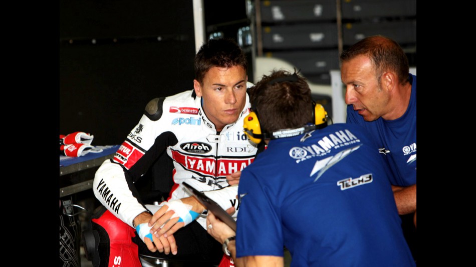 James Toseland in the Tech 3 garage