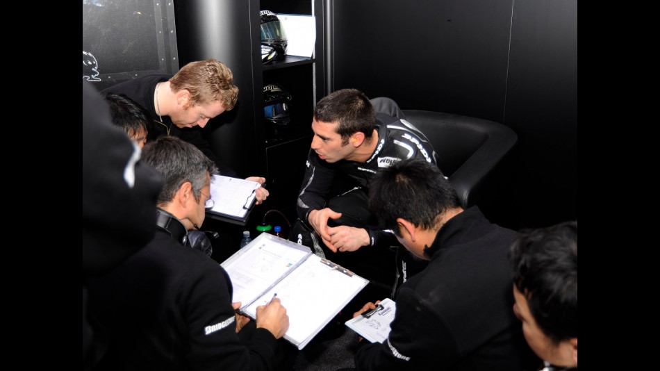Marco Melandri in the Hayate Racing Team box