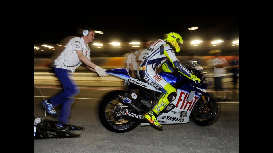 Valentino Rossi leaving the pitlane during the Qatar Night Test