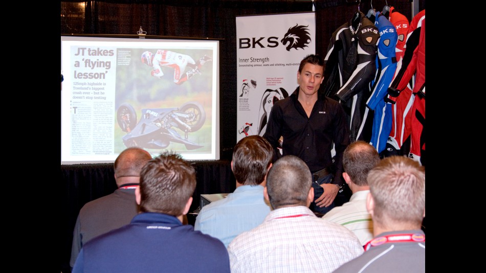 James Toseland at Daytona 200 event with leather suppliers BKS