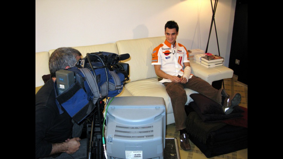 Dani Pedrosa taking part in the Repsol Honda presentation through videoconference