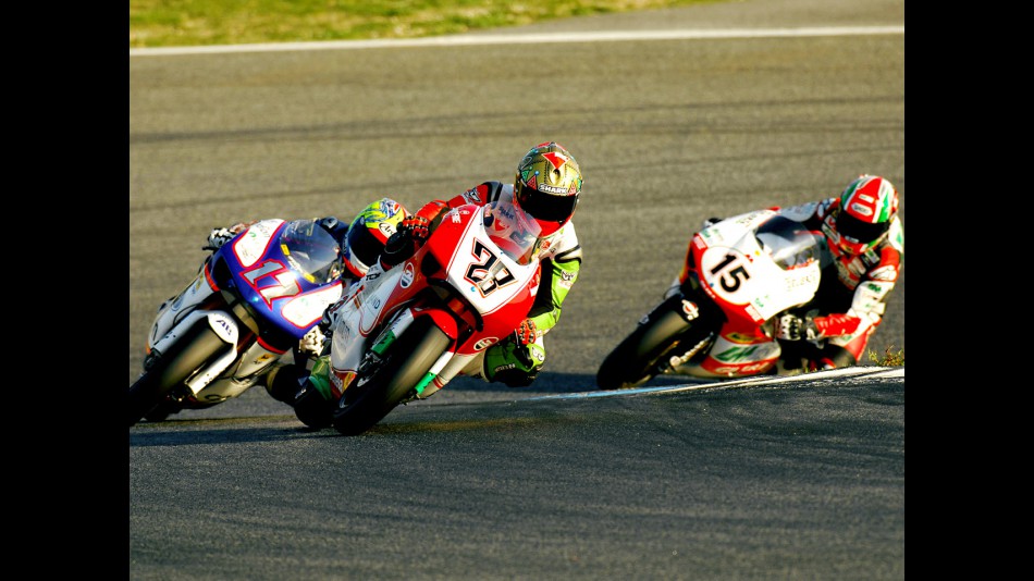 Gabor Talmacsi riding ahead of Abraham and Locatelli at Estoril Test