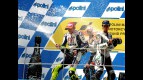 Valentino Rossi, Dani Pedrosa and Andrea Dovizioso celebrating podium at Sepang
