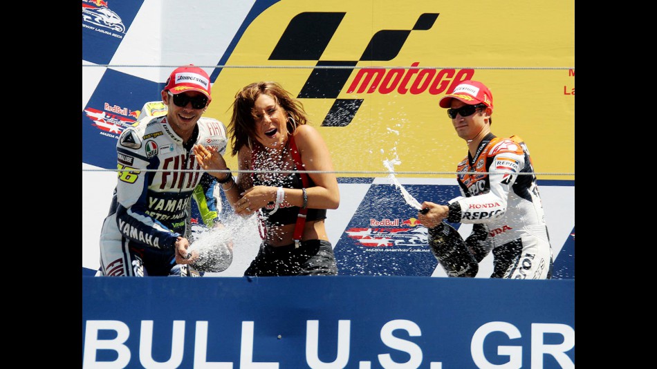 Valentino Rossi and Dani Pedrosa celebrating podium at the Red Bull U.S. Grand Prix