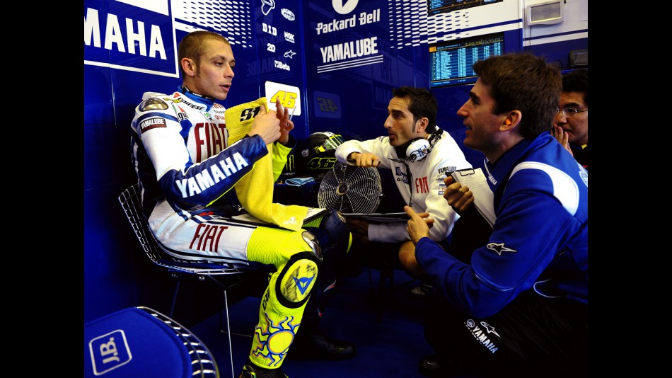 Valentino Rossi in the Fiat Yamaha garage