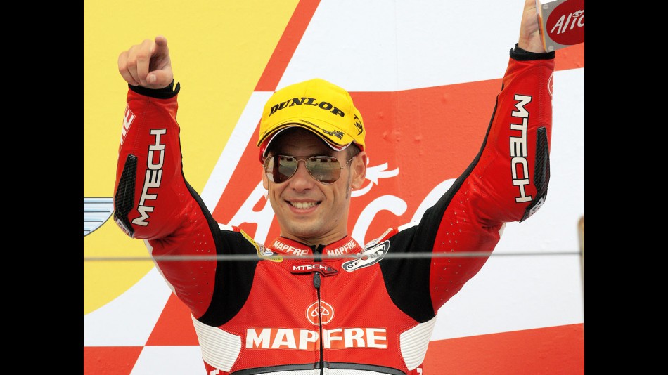 Alvaro Bautista on the podium in Sachsenring