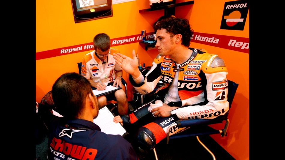 Andrea Dovizioso in the Repsol Honda garage