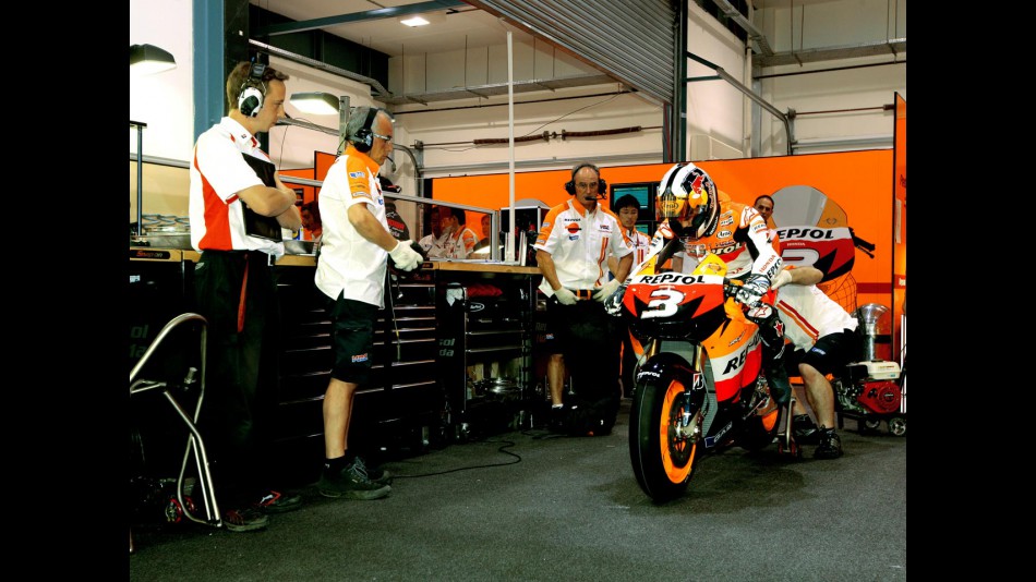 Dani Pedrosa in the Repsol Honda garage