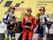 Valentino Rossi, Casey Stoner and Jorge Lorenzo on the podium at Qatar