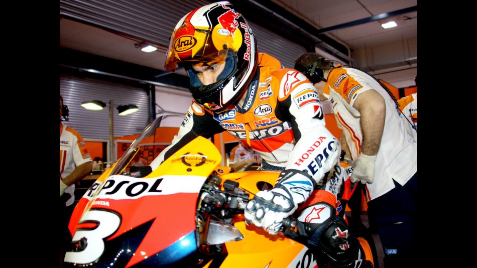 Dani Pedrosa in the Repsol Honda garage