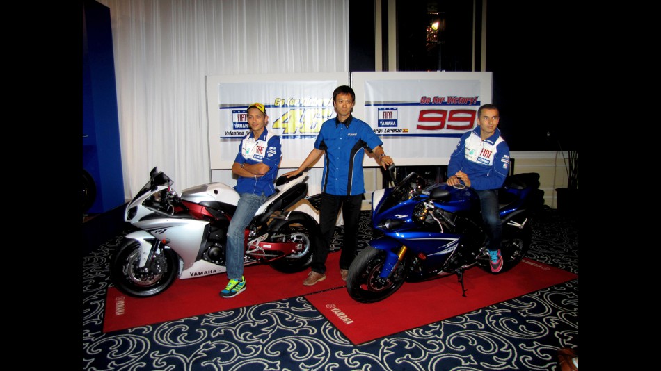 Valentino Rossi and Jorge Lorenzo in Yamaha preevent in Motegi