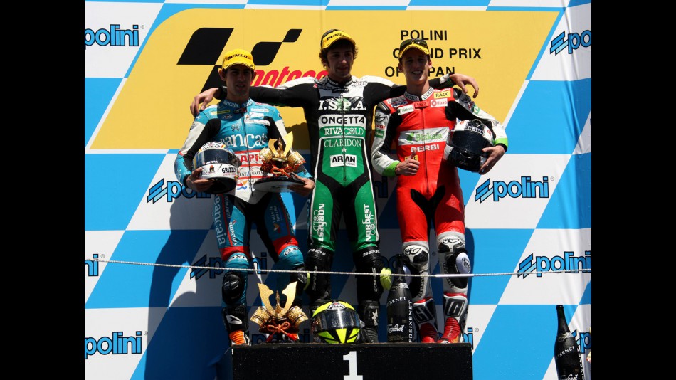 Julian Simon, Andrea Iannone and Pol Espargaró in the Podium at Motegi