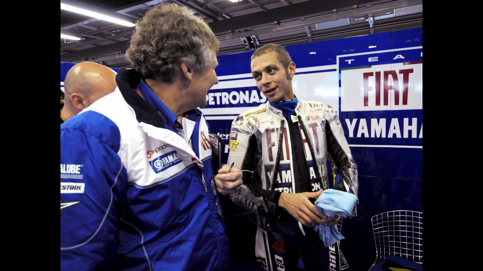 Valentino Rossi in the Fiat Yamaha garage