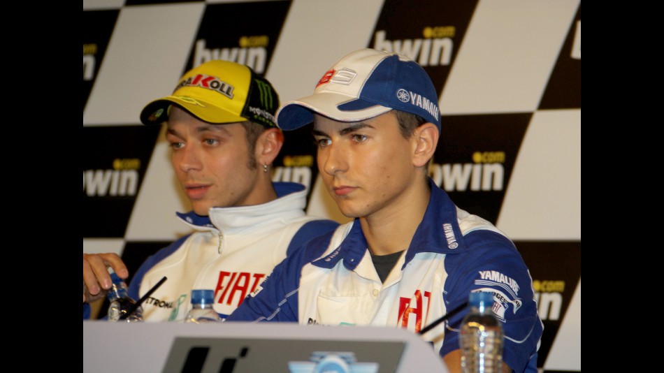 Jorge Lorenzo and Valentino Rossi at the gran Premio bwin.com de España Press Conference
