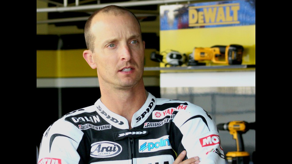 Colin Edwards in the Monster Yamaha Tech3 garage