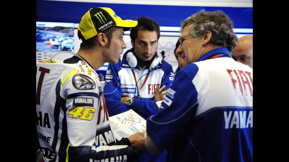 Valentino Rossi in the Fiat Yamaha garage