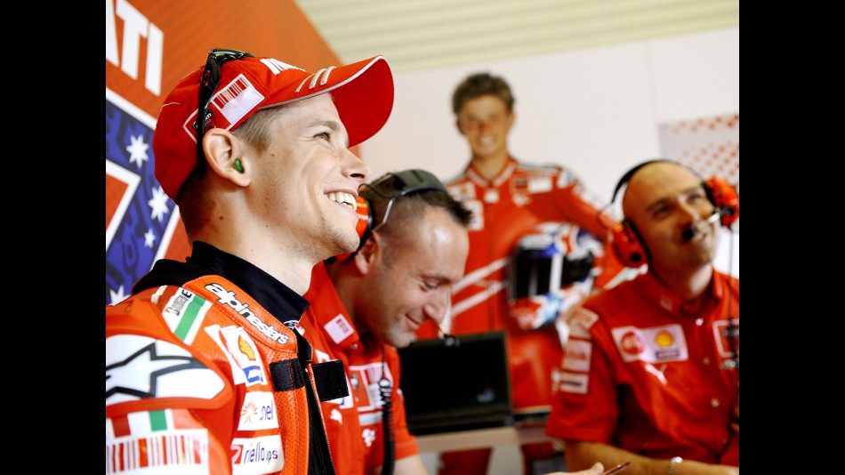 Casey Stoner in the Ducati garage