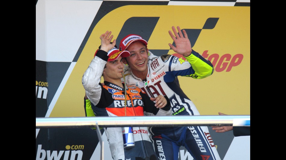 Valentino Rossi and Dani Pedrosa on the Podium at Jerez