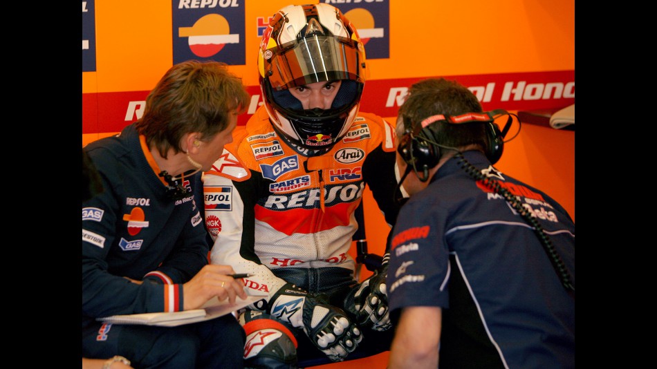 Dani Pedrosa in the Repsol Honda garage