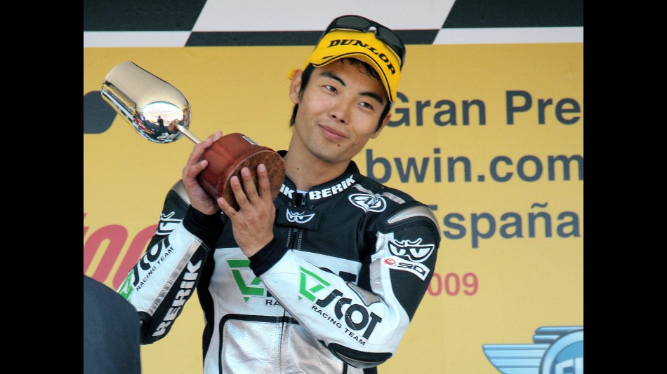 Hiroshi Aoyama on the podium at Jerez