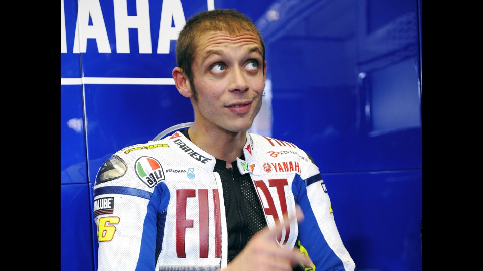 Valentino Rossi in the Fiat Yamaha garage