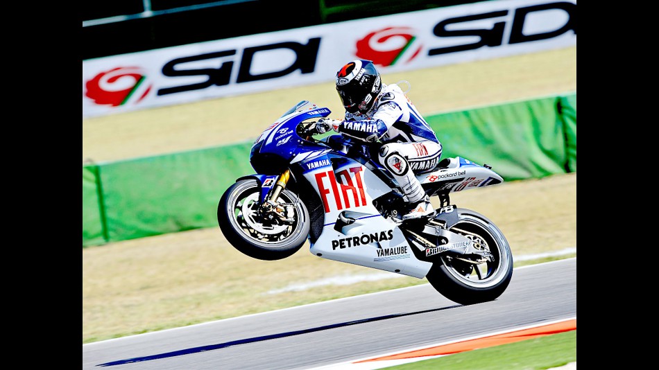 Jorge Lorenzo pulls of a wheelie in Misano